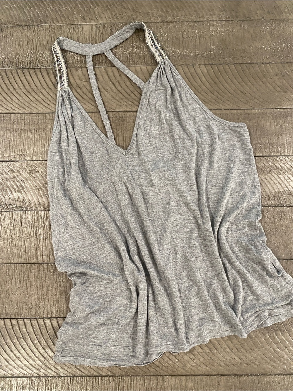 Haute Hippie Heather Gray V‑Neck Strappy Tank